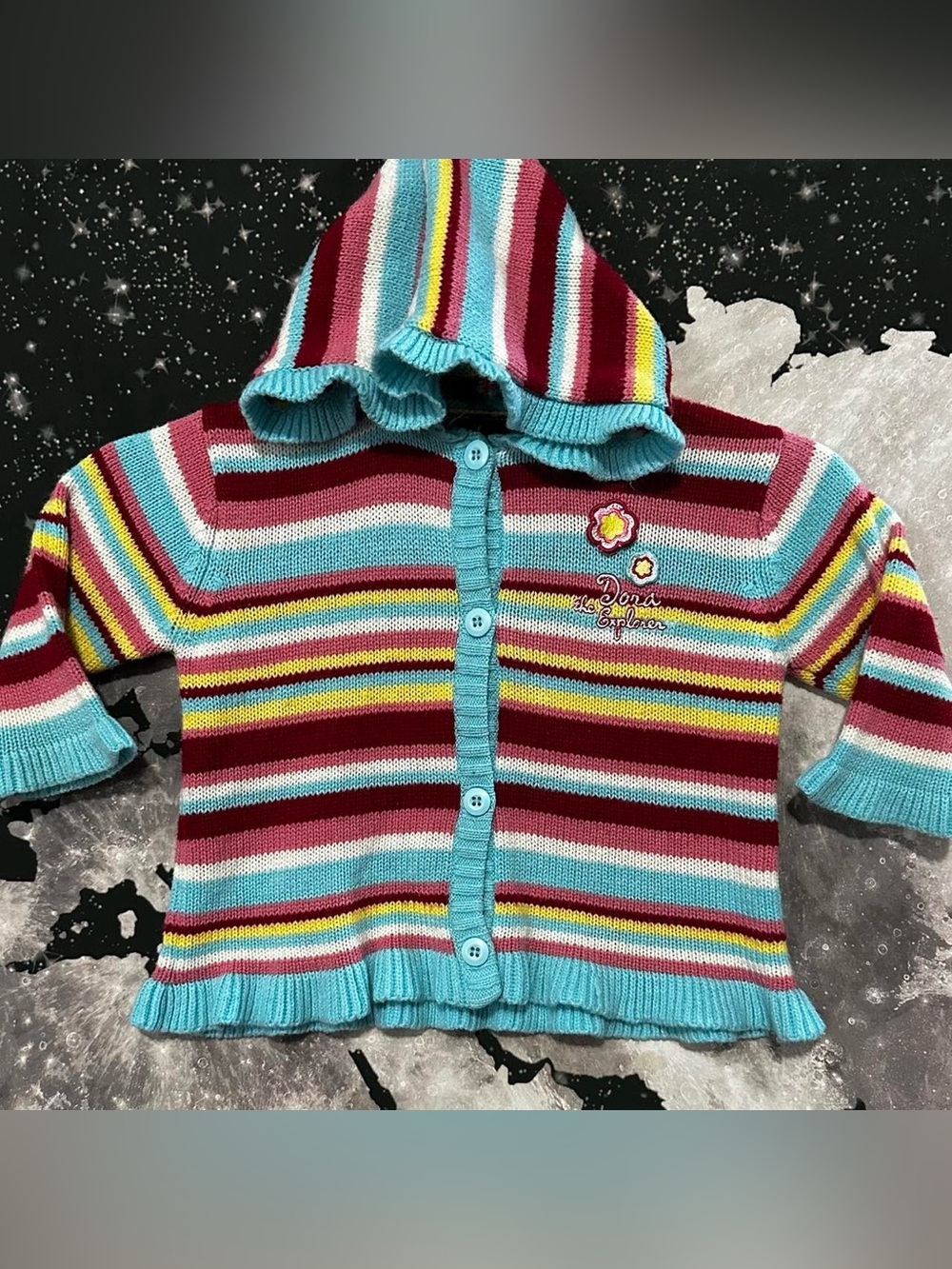 Dora The Explorer Striped Knit Hooded Cardigan